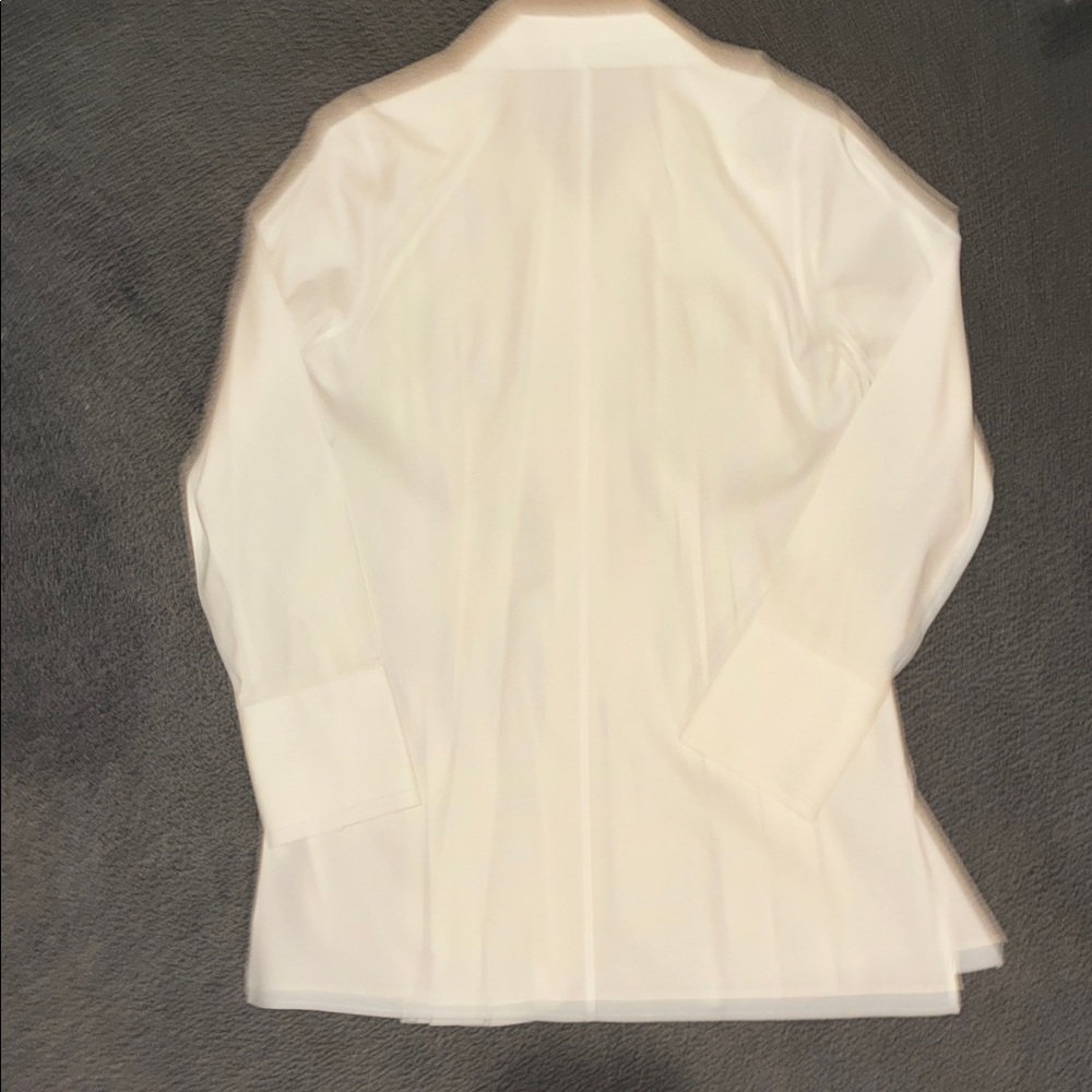 White Pleated Front Button-Down Blouse - image 7